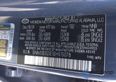 2025 Hyundai Tucson Sel z USA, uszkodzony, nr VIN 5NMJB3DE1SH515078